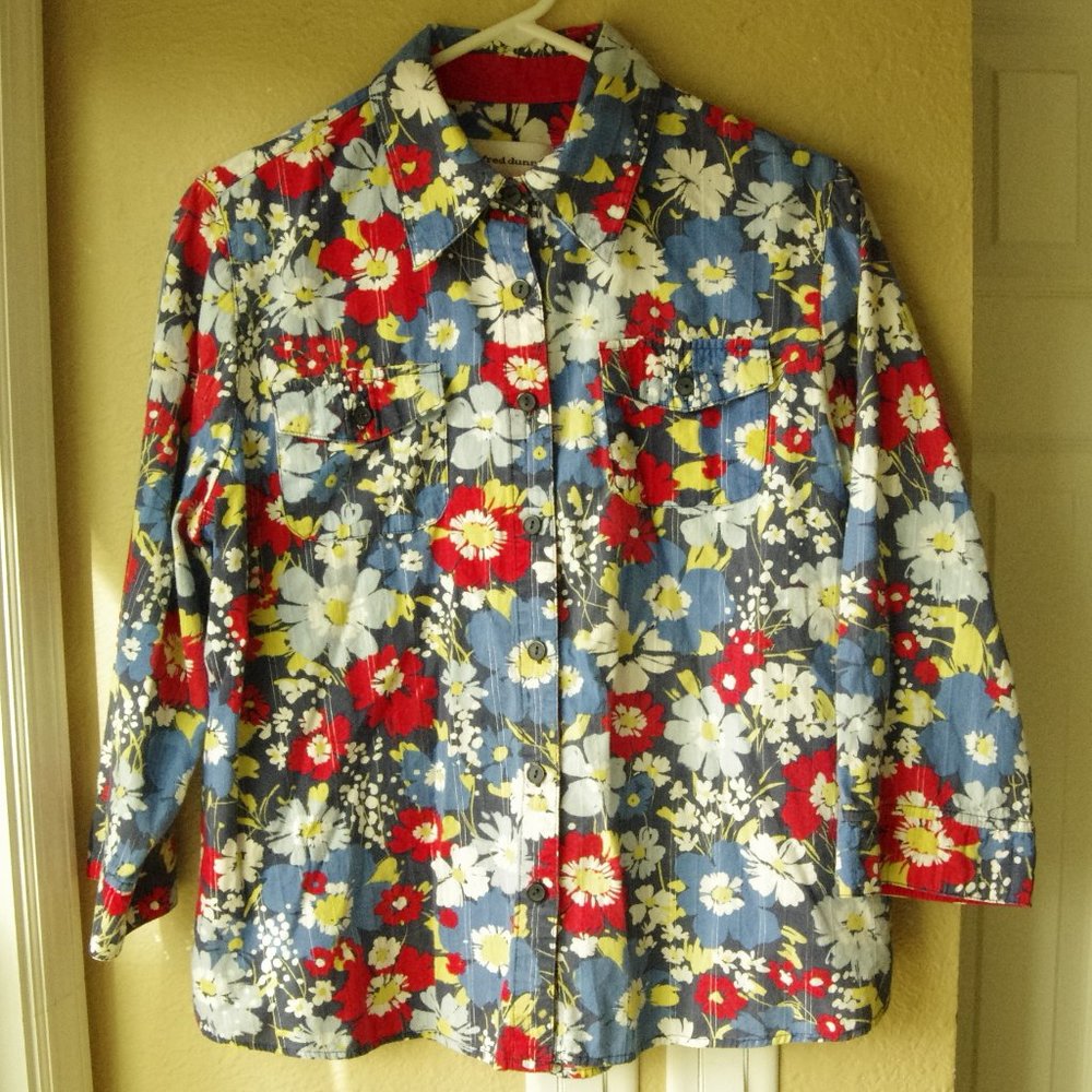 Alfred DUNNER, Women’s Size 12, Floral, Button Down, 3/4 Sleeve Blouse